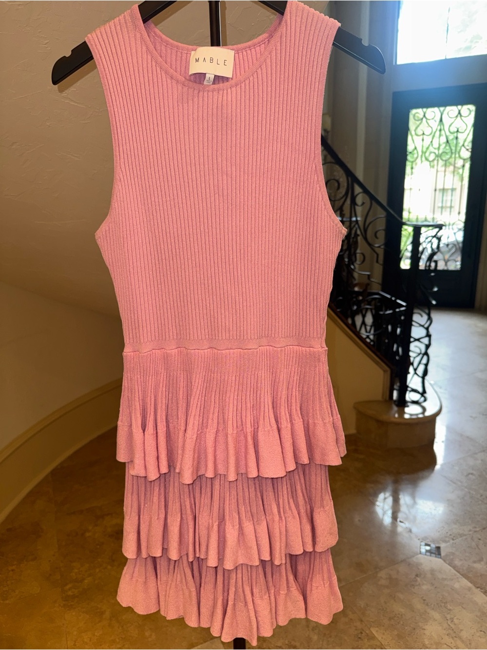 ANTHROPOLOGY MABLE Pink Ribbed Sleeveless Tiered Ruffle Dress